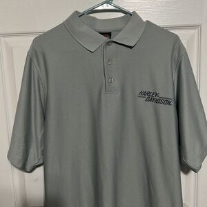 🔥🔥 Silver HARLEY-DAVIDSON POLO SHIRT - Embroidered Lettering - EUC -Sz Large